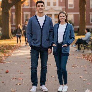 Unisex Vintage Royal Testimony Navy & Light Blue Collegiate Cardigan Men's Large